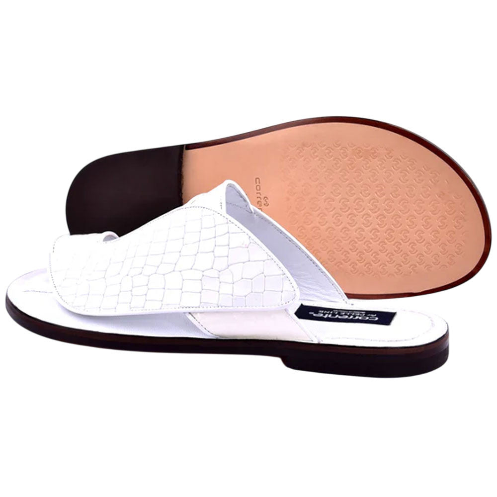 Corrente Men’s White Croco Print Ostrich Leather Open Toe Sandal
