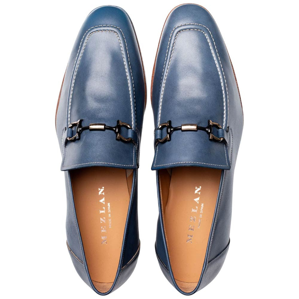 Mezlan Men’s Rios II Flex Jeans Blue Ornament Calfskin Moc Toe Dress Loafer