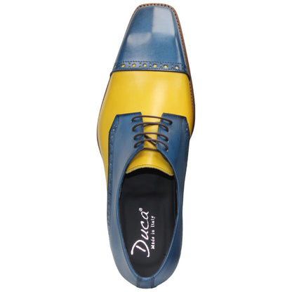 Duca Lombardi Men's Ocean Blue/Yellow Calf-Skin Leather Oxfords Shoes