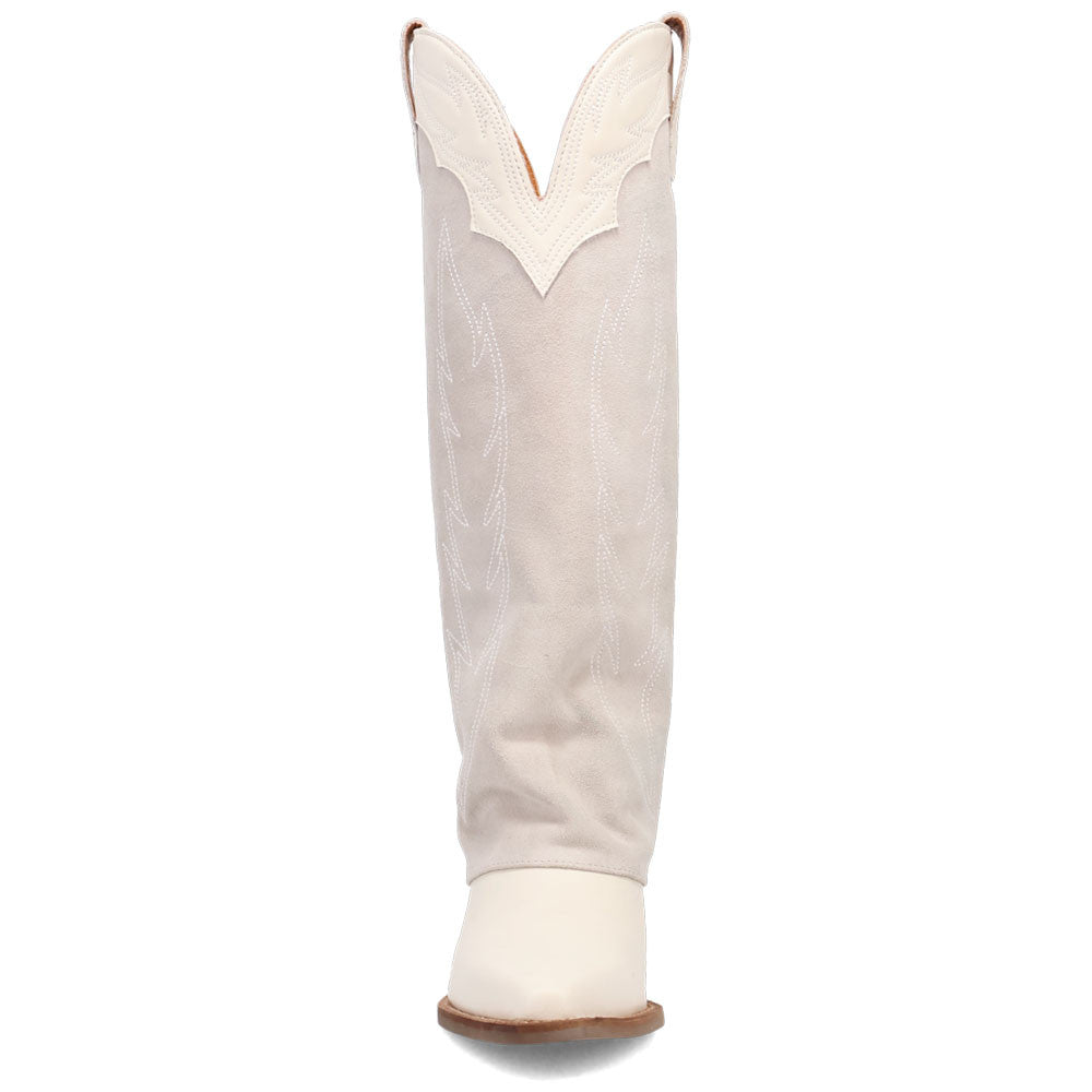 Wild Fire Leather White Cuffed Self-Embroidered Snip Toe Women Boot | Dingo Western Cowgirl Boots