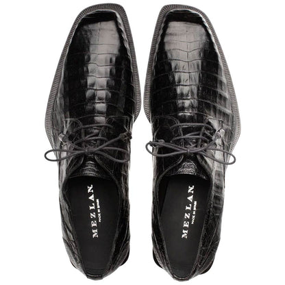 Mezlan of Spain Ugo Genuine Crocodile Skin Lace Up Dress Shoes in Black