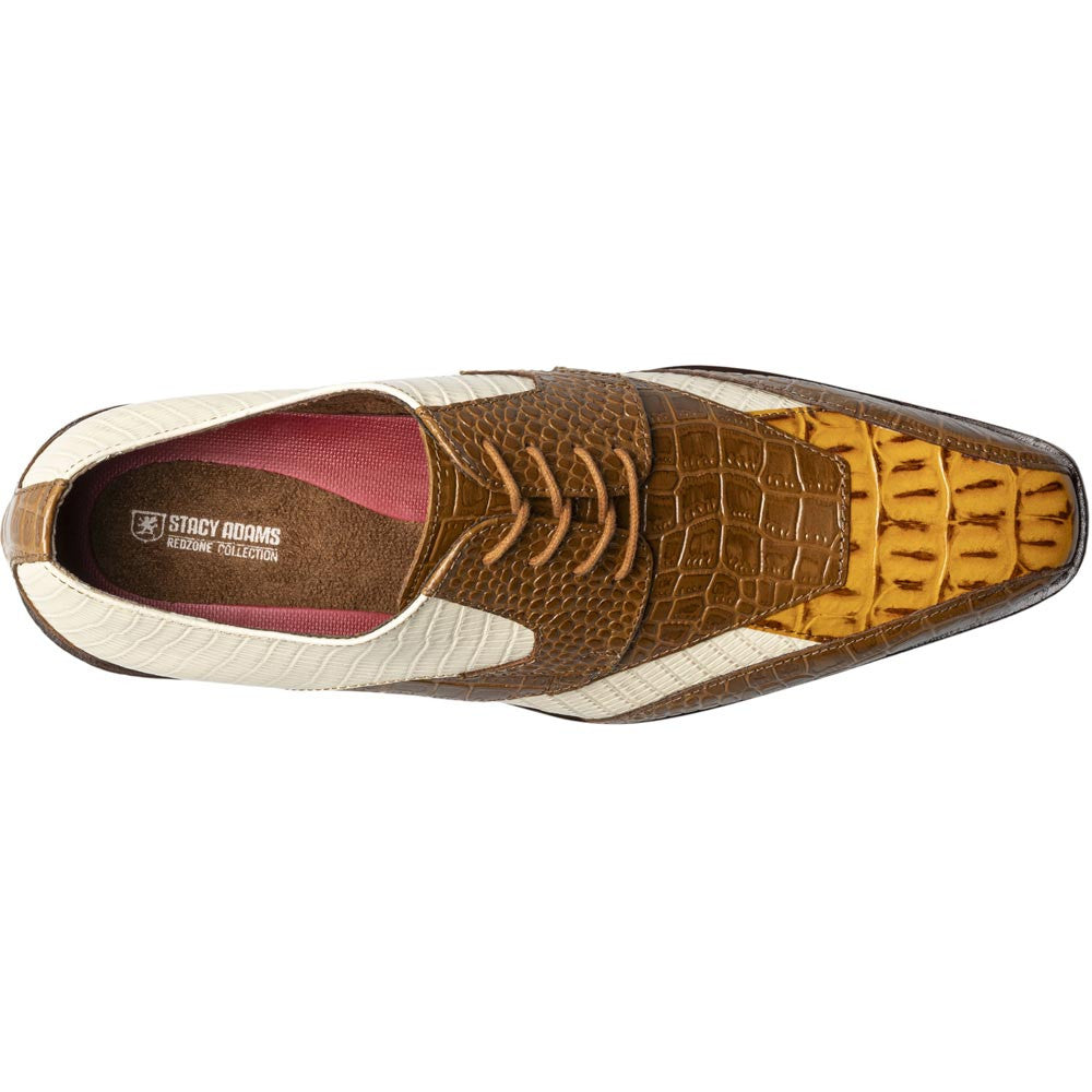 Stacy Adams Tristano Tan Multi Exotic Print Leather Bike Toe Derby (US Men Size)