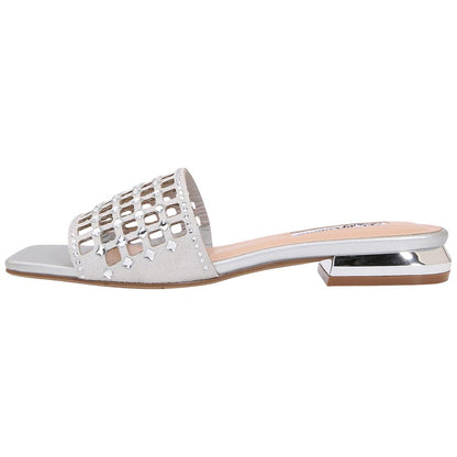 Lady Couture Women's Garden Silver Geometric Crystal Flat Slide Sandals