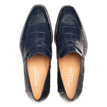 Mezlan Men's Blue Piccolo Genuine American Alligator Penny Loafer