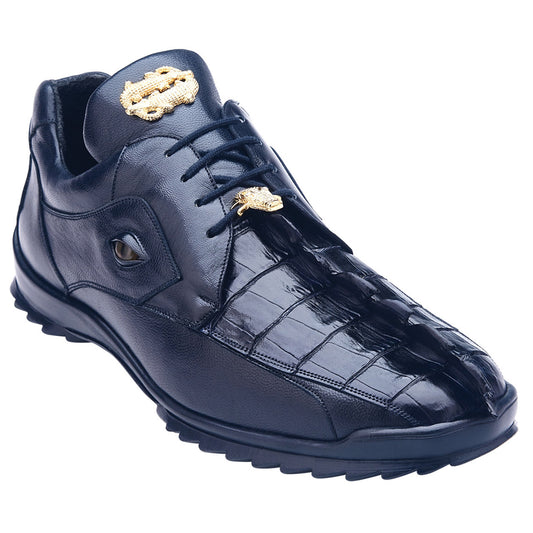 Belvedere Vasco Men's Blue Hornback Crocodile & Soft Calf Sneaker