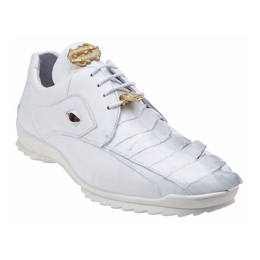 Belvedere Vasco Men's White Hornback Crocodile & Soft Calf Sneaker