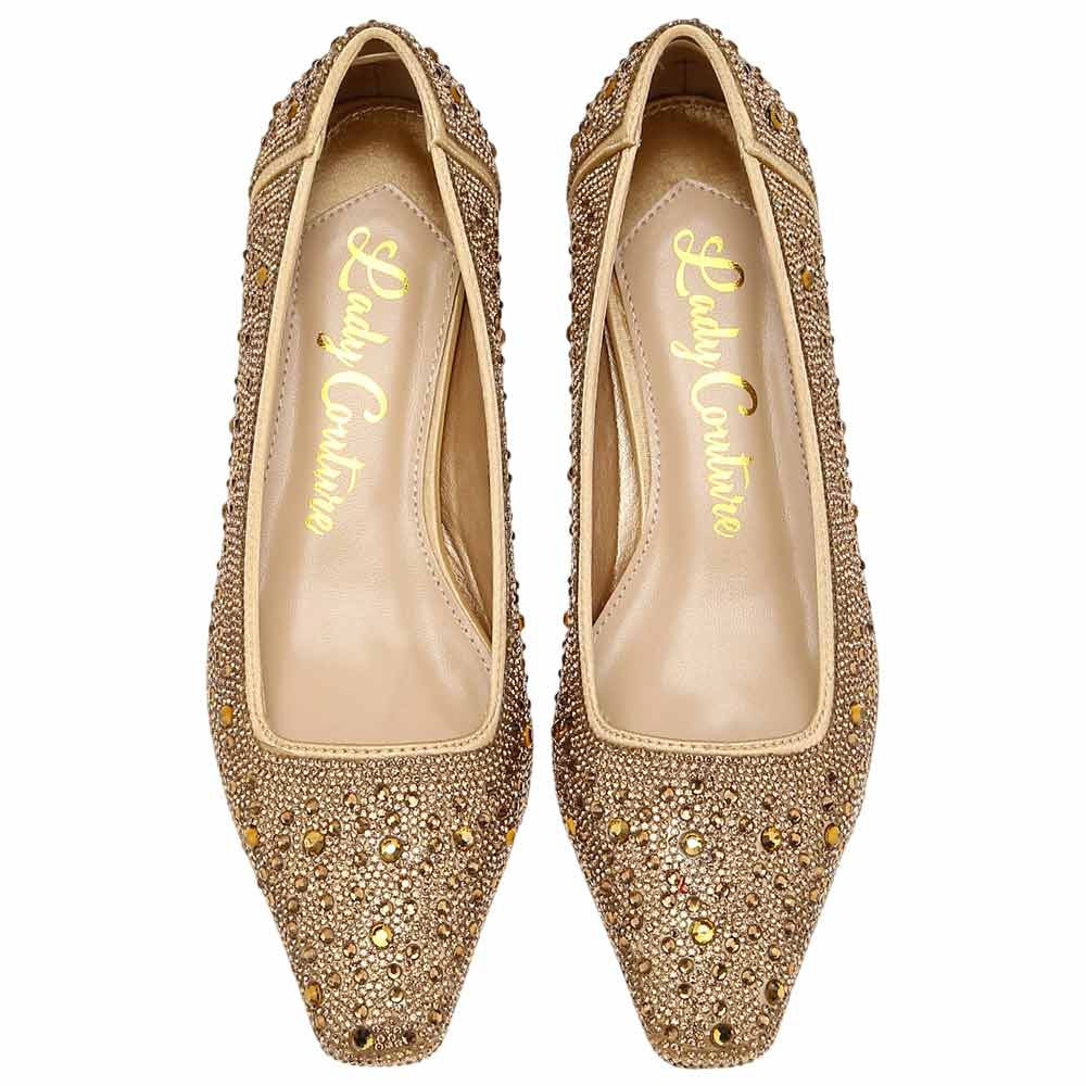 Lady Couture Fever Women's Gold Rhinestone Crystal Pointed Toe Dress Shoes