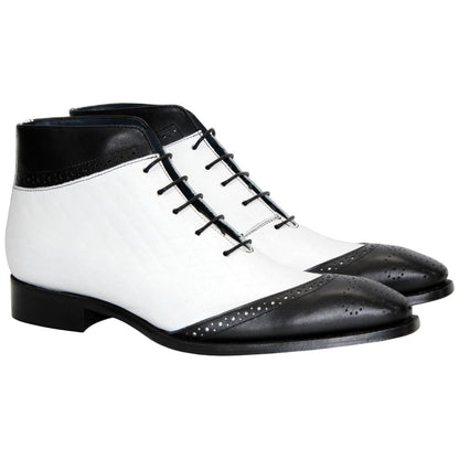 Lauro Black w/White Calfskin Leather Boot | Duca Dress Boots for Men