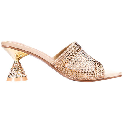 Lady Couture Fontana Women's Gold Block Heel Wide Vamp Mules