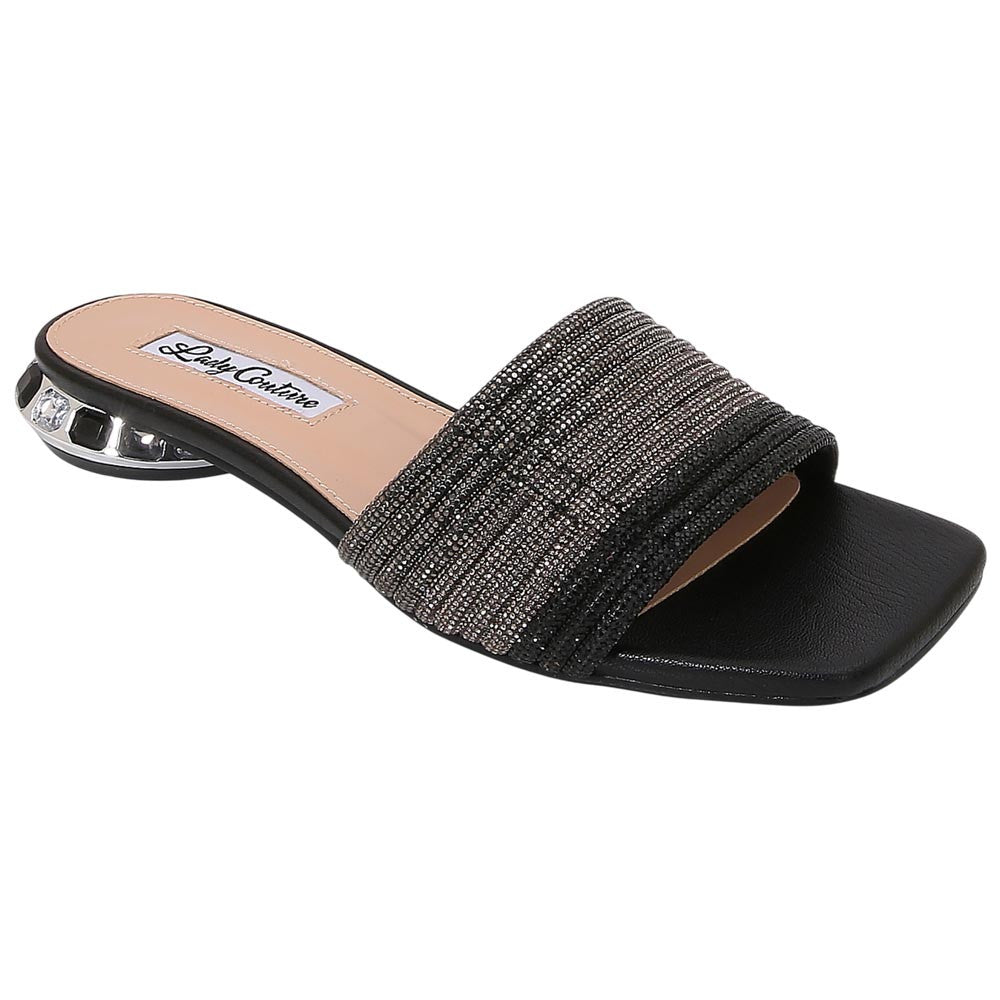 Lady Couture Women's Amazing Black Multi Color Rhinestone Strap Slide Sandals