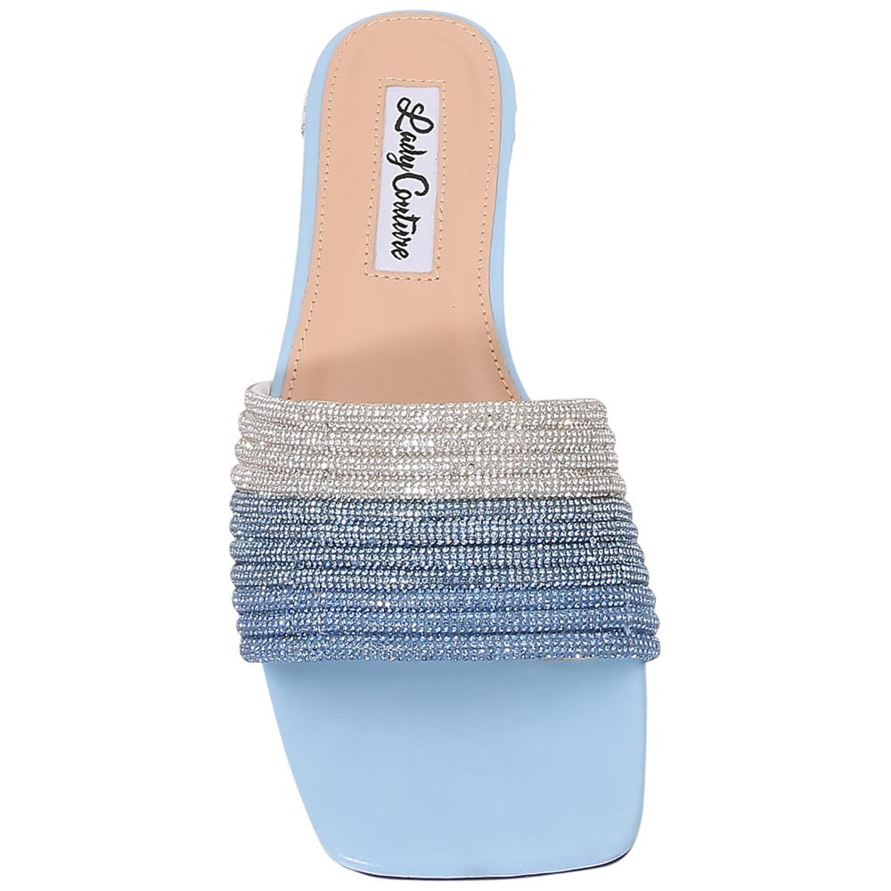 Lady Couture Women's Amazing Blue Multi Metallic Rhinestone Strap Slide Sandals