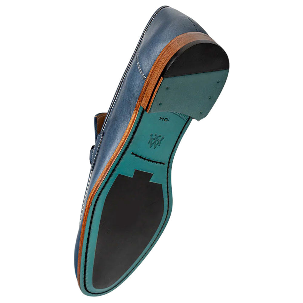 Mezlan Men’s Rios II Flex Jeans Blue Ornament Calfskin Moc Toe Dress Loafer