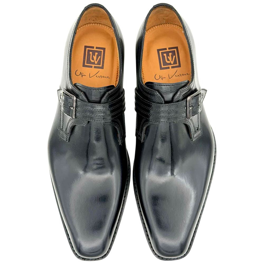 UGo Vasare Men’s Elden Black Plain Toe Genuine Leather Monk Strap Dress Shoes