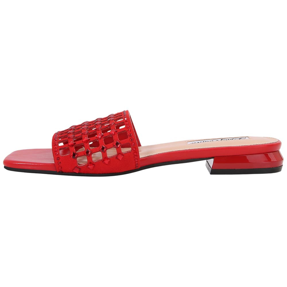 Lady Couture Women's Garden Red Geometric Crystal Flat Slide Sandals