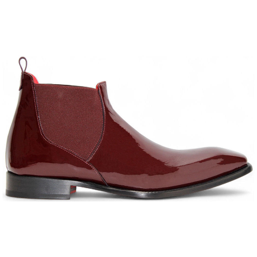 Emilio Franco Leonardo Premium Italian Leather Burgundy Patent Ankle Dress Boots For Men