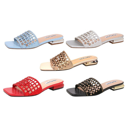 Lady Couture Women's Garden Red Geometric Crystal Flat Slide Sandals