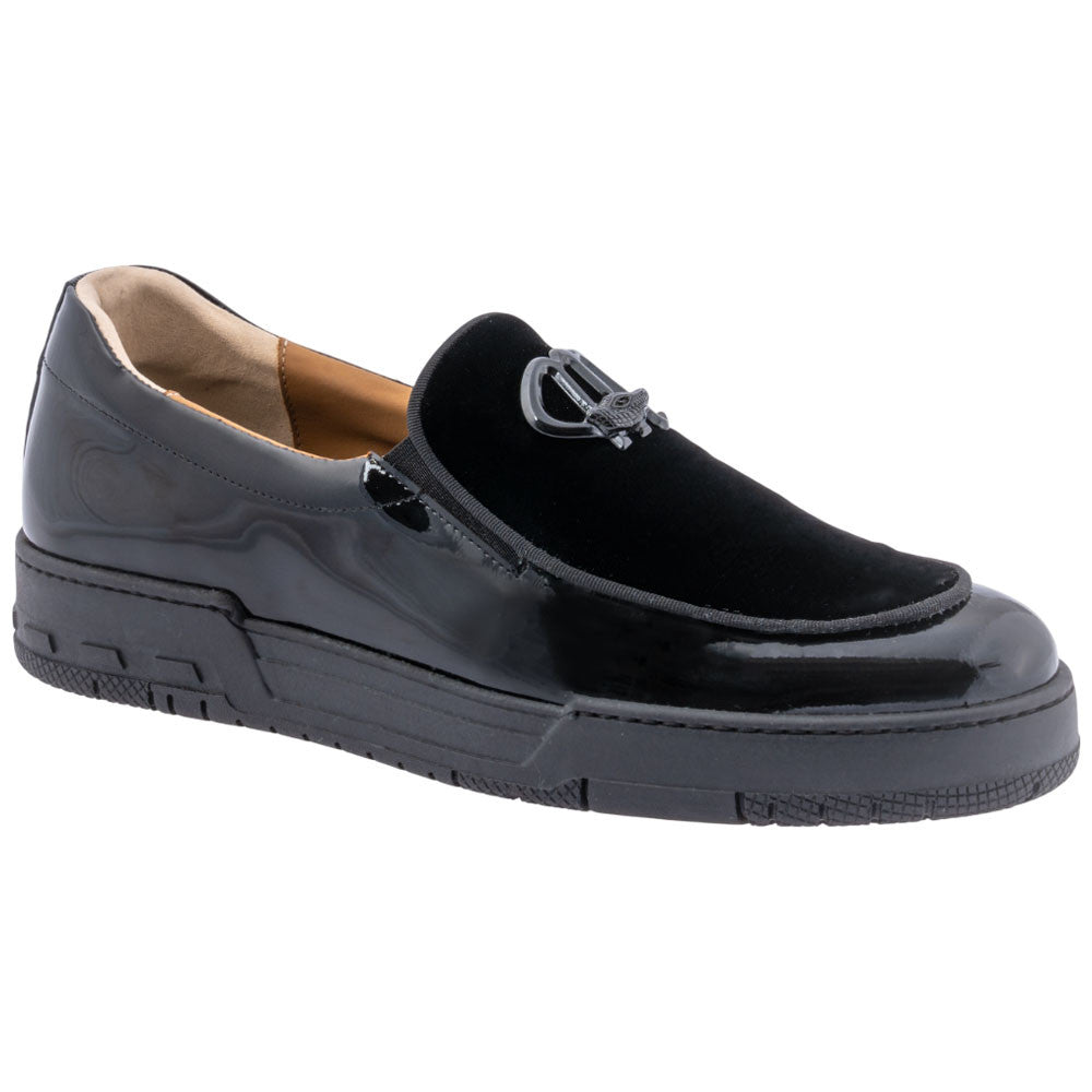 Mauri Shoes Men’s Leisure Moc Toe Black Patent Leather & Velvet Luxury Dress Loafer