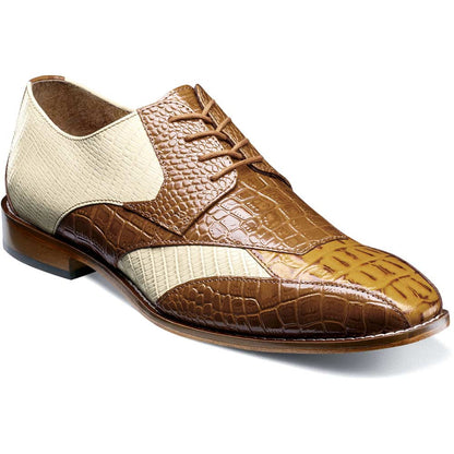Stacy Adams Tristano Tan Multi Exotic Print Leather Bike Toe Derby (US Men Size)
