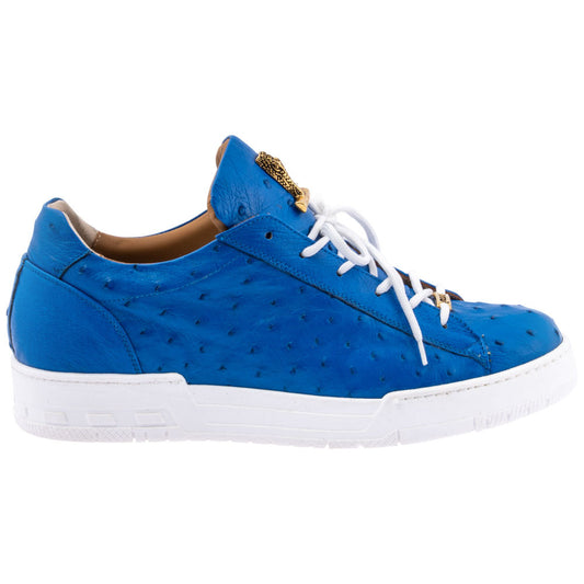 MAURI Men’s Full Quill Ostrich Leather Luxury Sneaker Fattori Royal Blue Round Toe