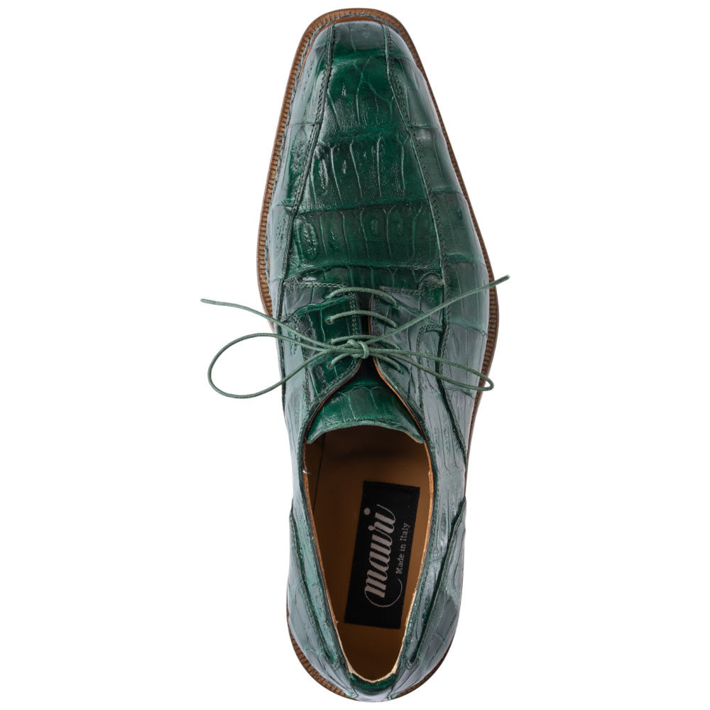 MAURI Shoes Dome Men’s Baby Crocodile Leather Hunter Green Derby Lace-Up Luxury Dress Shoes