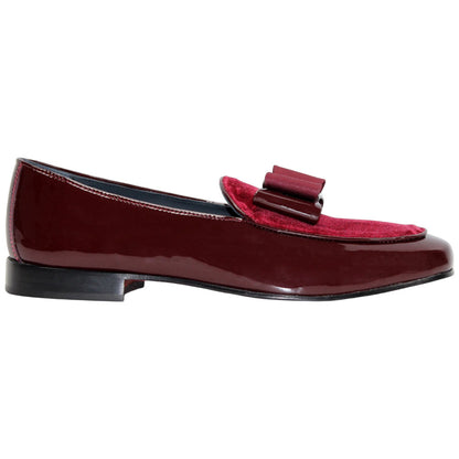 Amalfi Burgundy Velvet & Patent Leather Slip on | Duca Bow Dress Loafers