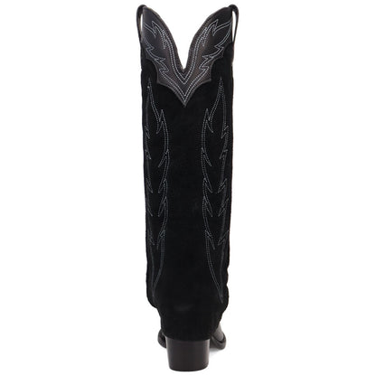 Wild Fire Black with White Embroidery Cuffed Snip Toe Women Leather Boot | Dingo Western Cowgirl Boots