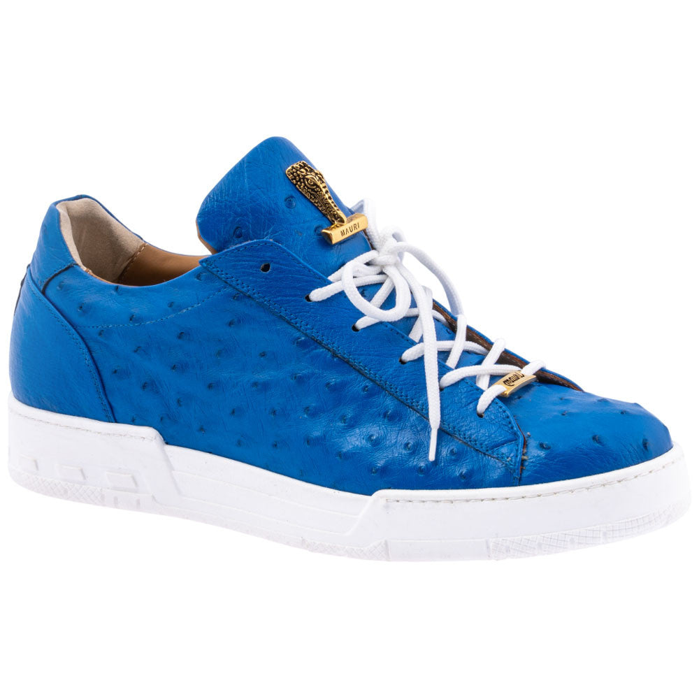 MAURI Men’s Full Quill Ostrich Leather Luxury Sneaker Fattori Royal Blue Round Toe