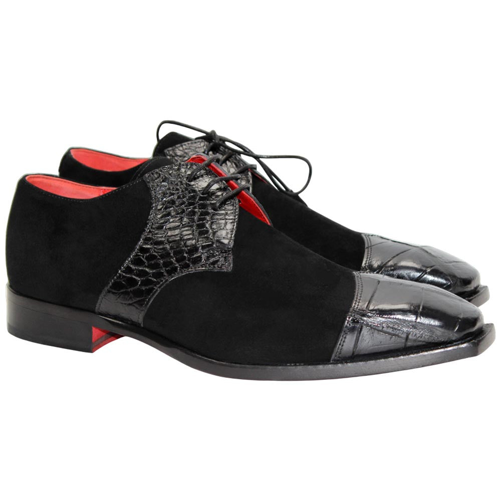 Fennix of Italy Genuine Alligator Skin & Suede LANDON Black Shoes (USA Men Size)