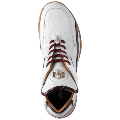 MAURI Men’s Boost White Ruby Dune Calfskin, Baby Crocodile & Patent Leather Luxury Sneakers