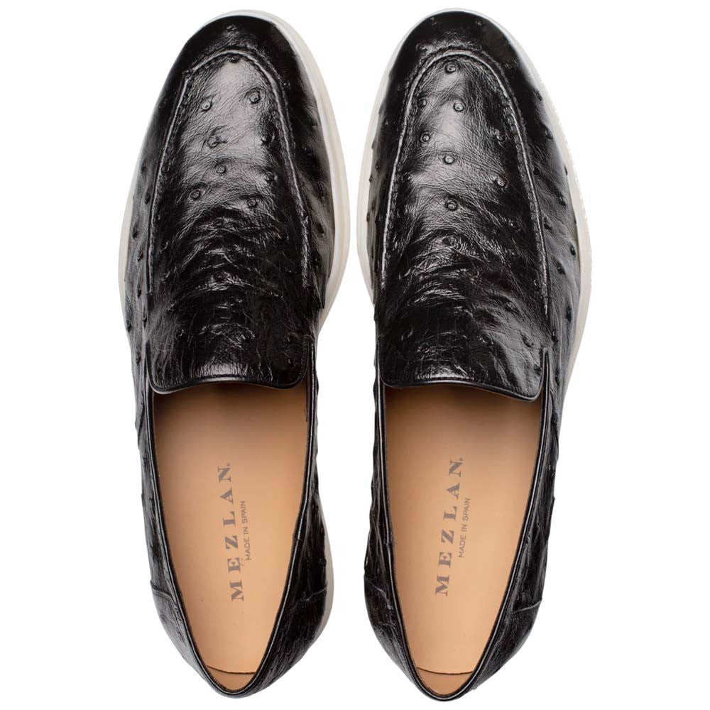Mezlan of Spain Men’s Marmi Ostrich Flex Black Round Toe Casual Moccasin Loafer
