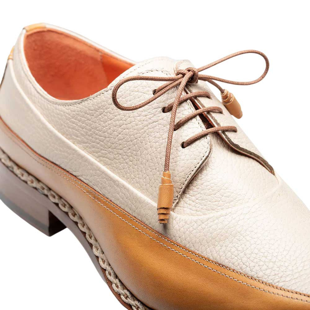 Mezlan Muro Camel & Bone Calfskin Two-Tone Moc Toe Derby Dress Shoes
