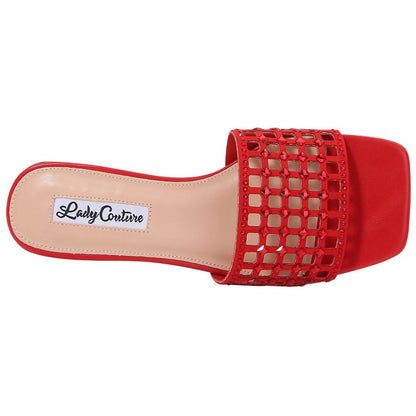 Lady Couture Women's Garden Red Geometric Crystal Flat Slide Sandals