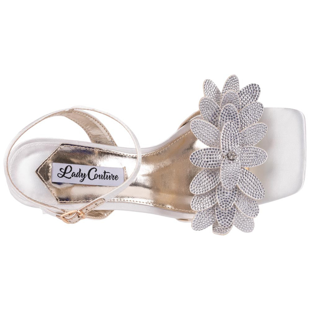 Lady Couture Lust Ivory Rhinestone Petal Slingback Heels