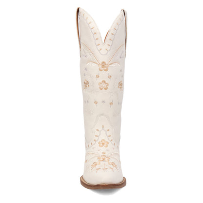 Dingo Full Bloom Floral White Leather Snip Toe Western Cowgirl (USA Women Size)