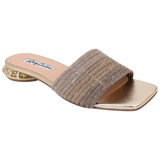 Lady Couture Amazing Women's Gold Multi Rhinestone Strap Slide Sandals