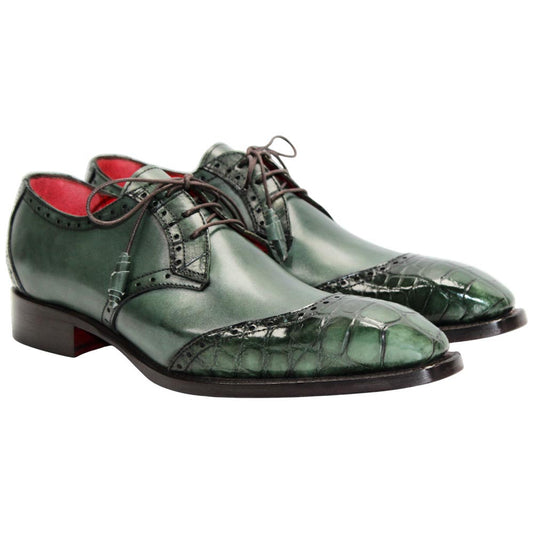 Fennix of Italy Genuine Alligator Skin JAX Green Trendy Derby Shoe (US Men Size)