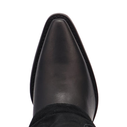 Wild Fire Black with White Embroidery Cuffed Snip Toe Women Leather Boot | Dingo Western Cowgirl Boots