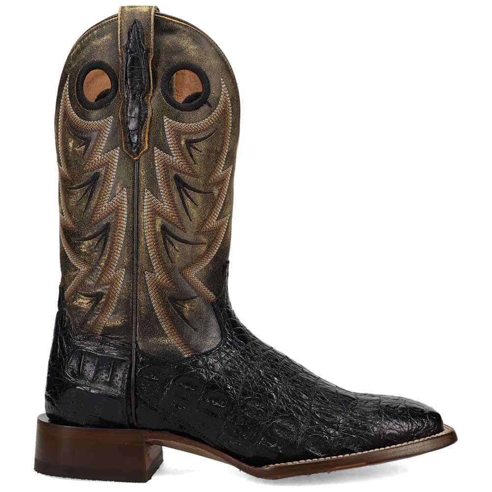 Dan Post Marsh Black Caiman Skin Broad Square Toe Western Cowboy Boots