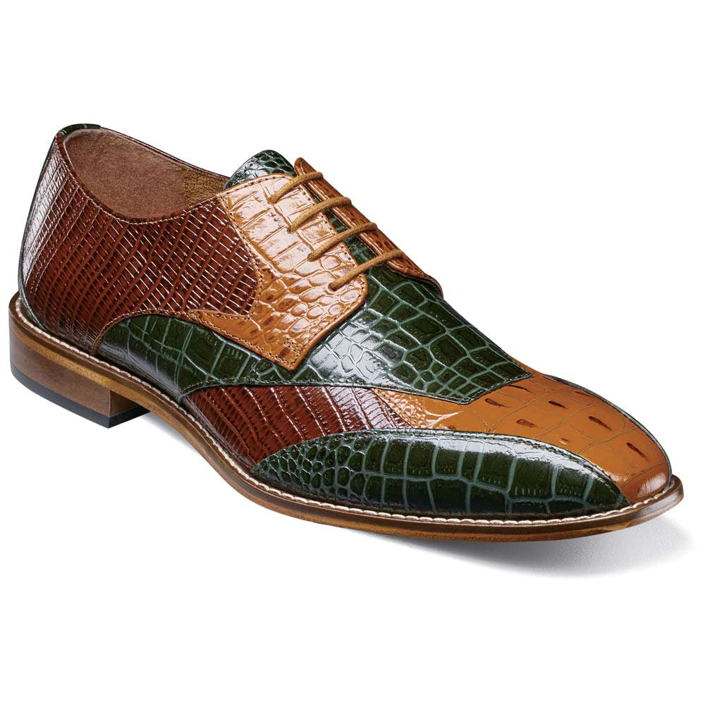Stacy Adams Tristano Green Mu. Exotic Print Leather Bike Toe Derby (US Men Size)