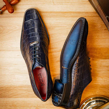 Bono Men’s Genuine Alligator Skin Oxfords | Marco Di Milano Exotic Shoes in Navy