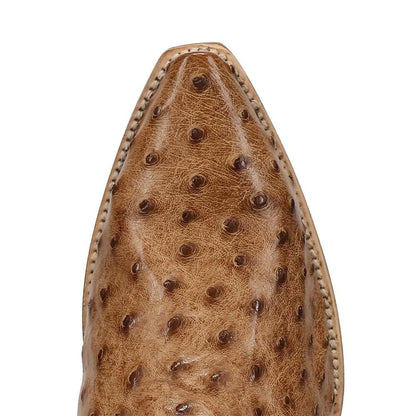 Dan Post Grit Tan Full Quill Ostrich Snip Toe Western Cowboy Boots