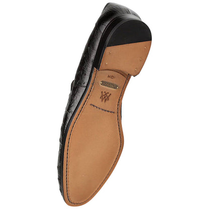 Mezlan Nogales Moc Toe Black Ostrich Leather Penny Loafer Dress Shoes