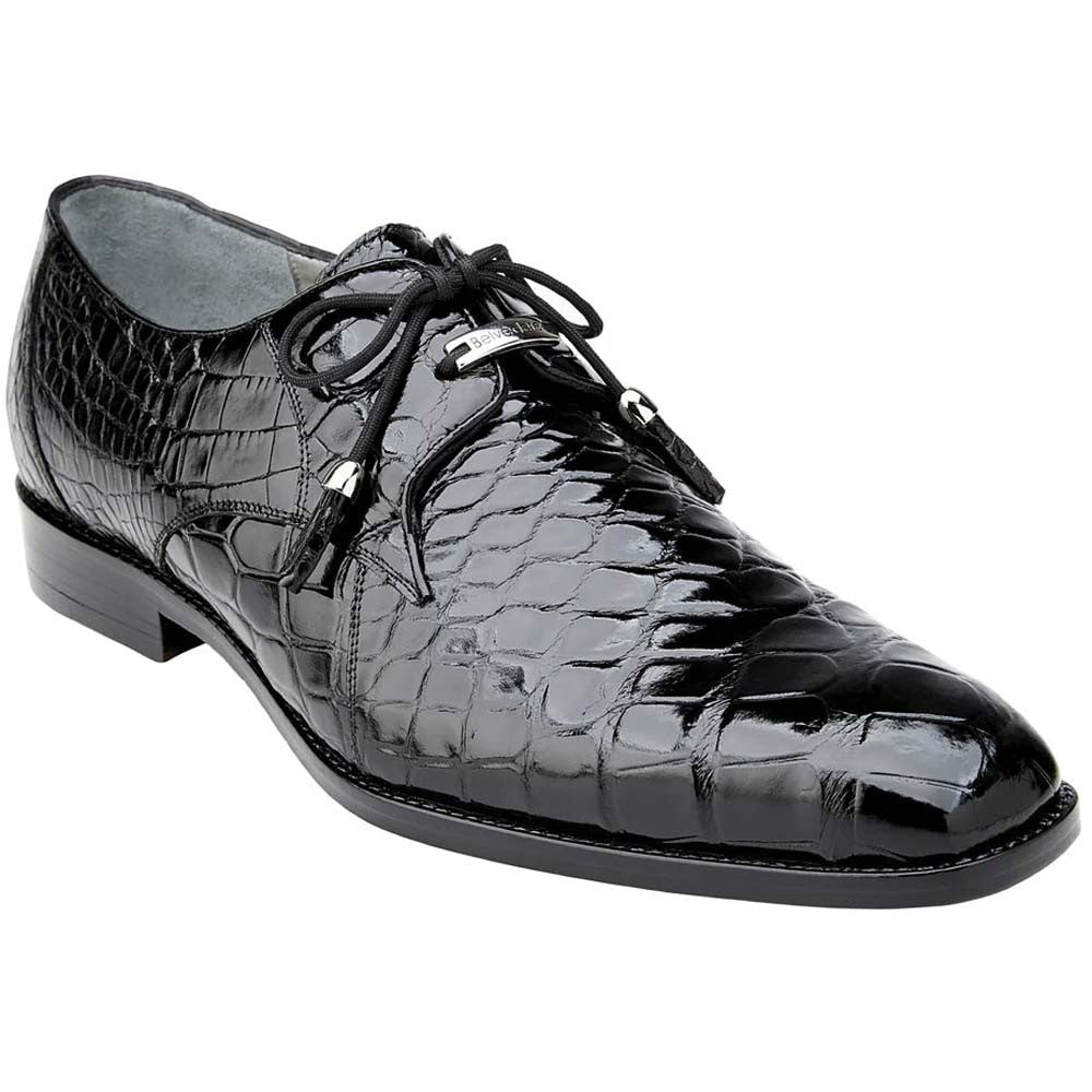 Belvedere Lago Men's Black Genuine American Alligator Skin Lace Up Shoes