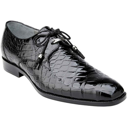 Belvedere Lago Men's Black Genuine American Alligator Skin Lace Up Shoes