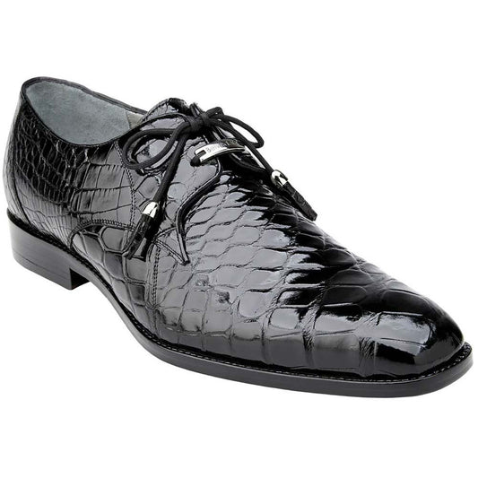 Belvedere Lago Men's Black Genuine American Alligator Skin Lace Up Shoes
