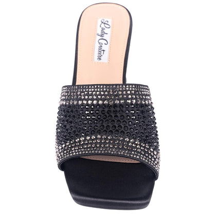 Lady Couture Fontana Women's Black Block Heel Wide Vamp Mules