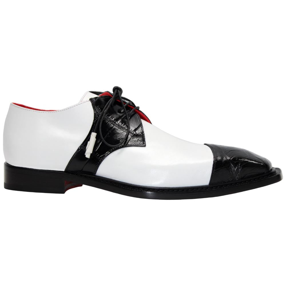 Fennix of Italy Genuine Alligator Skin LANDON 2 Black/White Shoes (US Men Size)