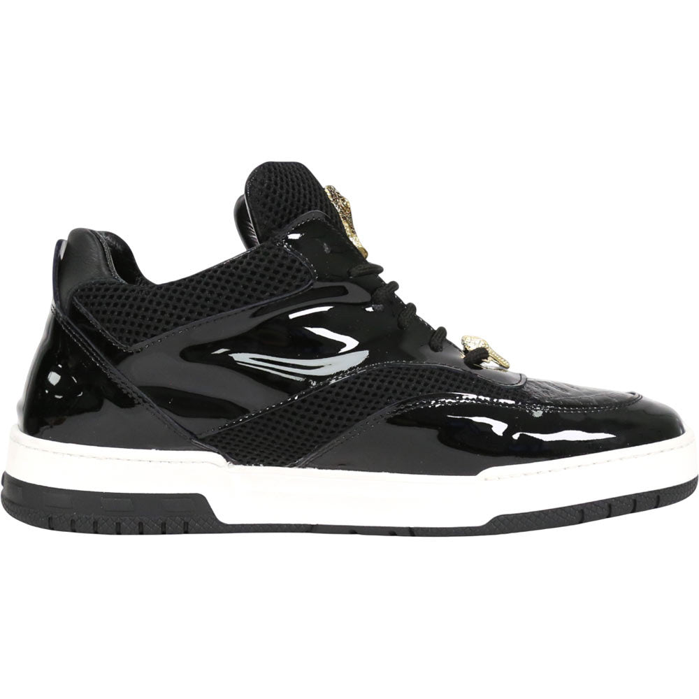 Mauri Breeze Men's Black Exotic Crocodile / Fabric / Patent Leather Casual Sneaker