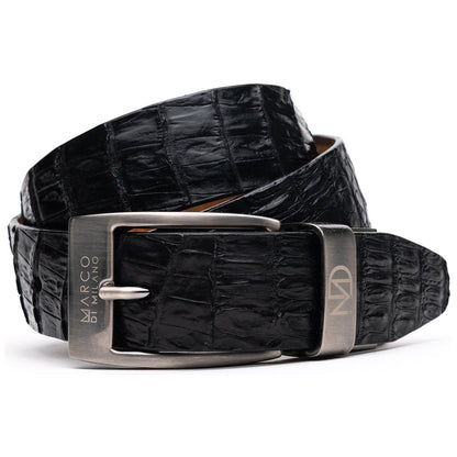 Riccardo Genuine Caiman Fuscus-Belly Black Belt with a Chrome Buckle | Marco Di Milano Exotic Belt