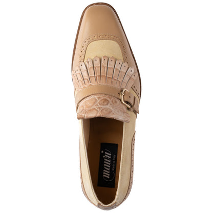 MAURI Shoes Men’s Kiltie Slip-On Dune Champagne Alligator, Calfskin & Suede Leather Luxury Loafers